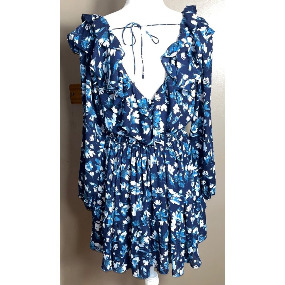Abercrombie & Fitch Dress Blue Ruffles Full Skirt Tier Balloon Mini Boho Women L - Picture 2 of 12